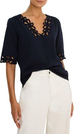 Nic+Zoe Rococo Soutache Embroidered Trim Top in Dark Indigo at Nordstrom, Size Xx-Large