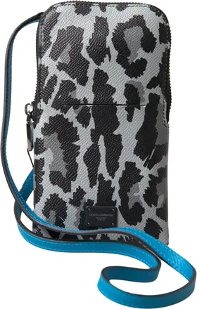 Dolce & Gabbana Gray Leopard Leather Men Purse Crossbody Sling Phone Mens Bag