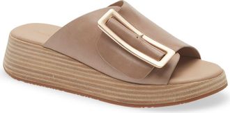 Chocolat Blu Ela Platform Wedge Slide Sandal in Khaki Leather at Nordstrom, Size 6.5