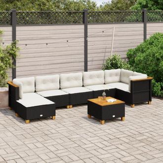 vidaXL Set De Sof&aacute;s De Jard&iacute;n Y Cojines 8 Piezas Rat&aacute;n Sint&eacute;tico Negro Vidaxl