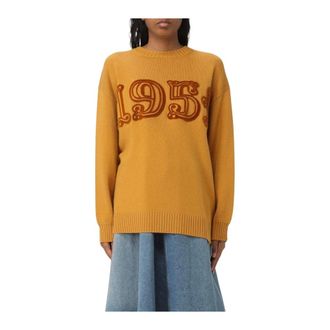 Max Mara Round-neck Knitwear, female, Brown, Size: XS Relaxed Fit Knit Sweater