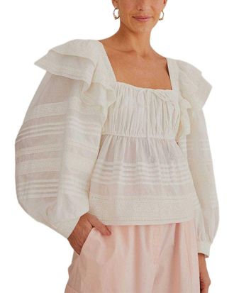 Farm Rio Off-White Squared Neckline Long Sleeves Blouse