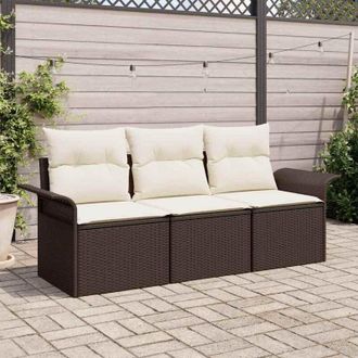 vidaXL Conjunto De Sof&aacute; De Jard&iacute;n 3 Pcs Marr&oacute;n 196 X 62 X 85cm Vidaxl