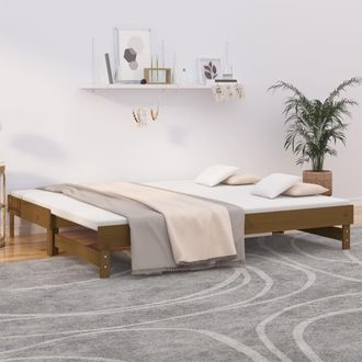 vidaXL Sof&aacute; Cama Extra&iacute;ble Madera Maciza De Pino Marr&oacute;n 2x(100x200) Cm Vidaxl