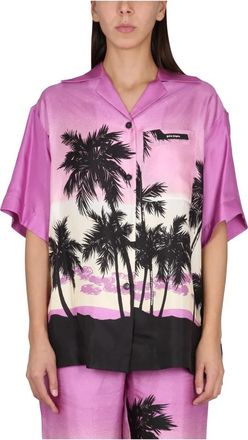Palm Angels Pink Sunset Bowling Shirt - Dames - Overhemden - Veelkleurig - 2XS - Polyester - Overhemden