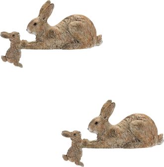 Melrose International Stone Mother Rabbit and Baby Bunny Self Sitter (Set of 2) - Brown