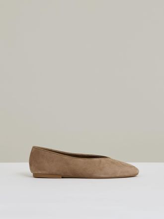 Reiss Taupe Leather Rounded-point Toe Ballet Flats, 437