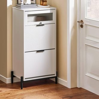 SoBuy Narrow Shoe Cabinet - Flip-Down Shelves in White