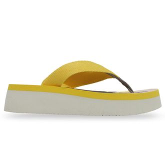 FLY London CARV248FLY Textile Womens Wedge Sole Sandals - Yellow - Size:UK 4