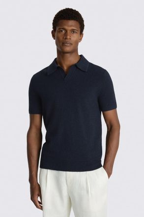 Moss Navy Boucl&eacute; Skipper Polo Shirt