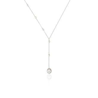 Lily & Roo Solid White Gold Seed Pearl Lariat Necklace