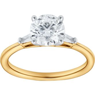 LuvMyJewelry Piper 14K Yellow Gold Round Cut Lab Grown Diamond Tapered Baguettes Engagement Ring - 1.05 Ct at Nordstrom, Size 7