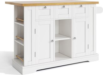 Urban Meuble Consola blanca con meseta en madera y rangos laterales