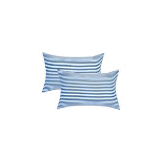 OEM Juego De Fundas De Almohada A Rayas 100% Algod&oacute;n (2 Piezas), Blanco Y Azul, Cierre Tipo Sobre, Relleno De Almohada No Incluido