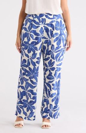 T Tahari Floral Wide Leg Pants in Natural Blue Print at Nordstrom Rack, Size 3 X