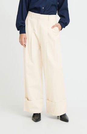 Ichi Ihgazto High Waist Wide Leg Cuff Pants in Almond Milk at Nordstrom, Size 10 Us