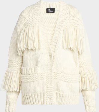 Moncler Wool-Blend Fringe Cardigan