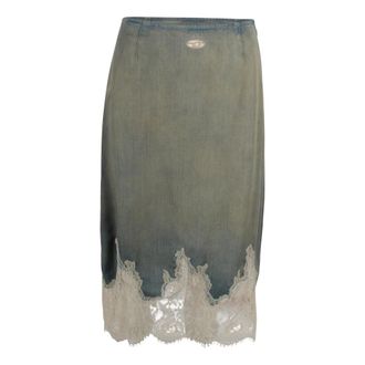 Diesel Denim Skirts, female, Blue, Size: W25 Vintage Denim Midi Skirt with Lace