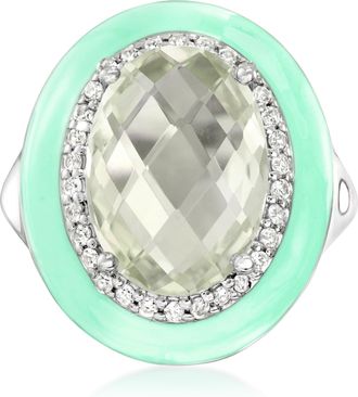 Ross-Simons Prasiolite and. White Zircon Ring With Pastel Green Enamel in Sterling Silver