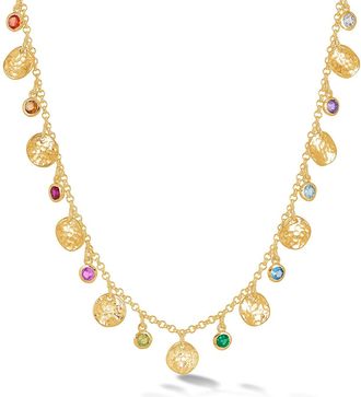 Dower & Hall Hammered Disc & Mixed Gemstone Array Necklace