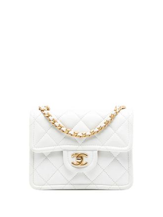Chanel 2021 Mini Quilted Caviar Sweet Classic Flap crossbody bag - White