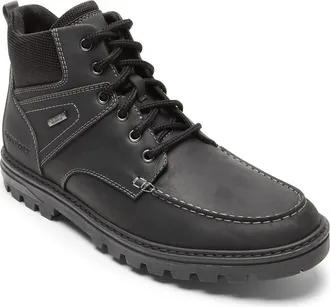 Rockport Waterproof Moc Toe Lug Sole Boot in Black Lea/sde at Nordstrom Rack, Size 12