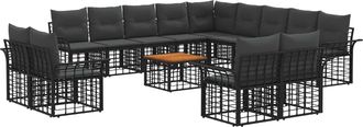vidaXL Conjunto De Sof&aacute;s De Exterior 14 Uds. Negro Y Gris Oscuro Vidaxl