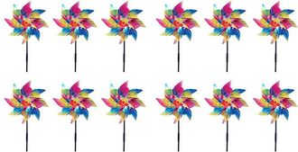 OEM 12 Molinillos De Viento Brillantes Para Patio Y Jard&iacute;n, Decoraci&oacute;n De C&eacute;sped, Coloridos Y Reflectantes