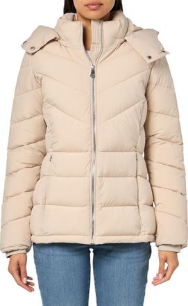 Calvin Klein Womens Hooded Zip Front Puffer Long Sleeve Coat Jacket, Smokey Taupe, XS