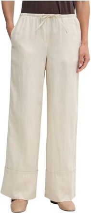 Benetton Broeken, Dames, Beige, XL, Linnen, Wijde broek