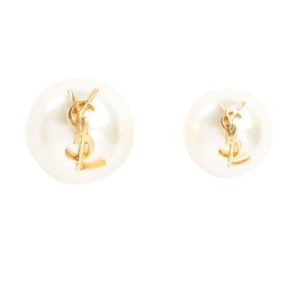 Saint Laurent Earrings, female, Beige, Size: ONE SIZE Monogram Pearl Earrings