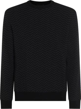Giorgio Armani Stijlvolle Gebreide Trui voor Mannen - Heren - Ronde hals truien - Zwart - 2XL - Truien & Vesten