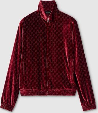 Gucci GG Stretch Velvet Devor&eacute; Zipped Jacket, Size XXXL, Bordeaux, Ready-to-wear