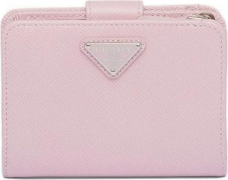 Prada Portafoglio piccolo in pelle Saffiano con logo a triangolo - Rosa