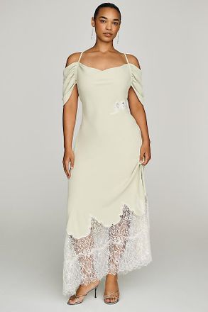 Bl^nk London Satin Off-Shoulder Lace Midi Dress