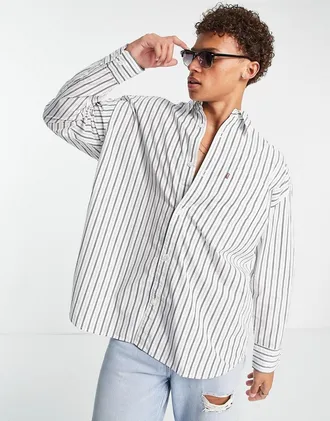 Levi's slouchy one pocket denim shirt in white stripe