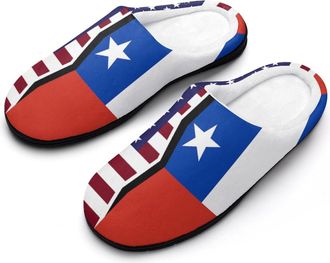 Generic US & Chile Flag Funny Mens Cotton Slippers Soft Non-Slip Rubber Sole House Slipper Indoor Outdoor