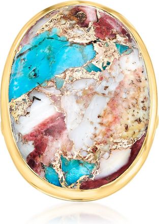 Ross-Simons Oval Kingman Turquoise Ring in 18kt Gold Over Sterling