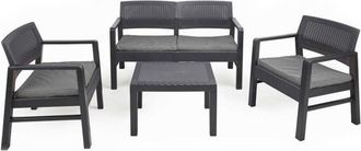 Trade Shop Trade Shop - Set Salotto Giardino Esterno Con Divano 2 Poltrone Tavolino Effetto Rattan Con Cuscini - Antracitas