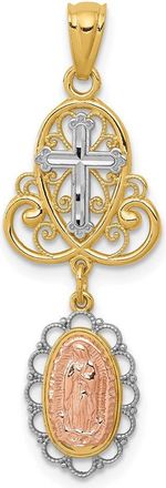 Diamond2Deal 14k Two-tone Gold White Rhodium Lady Guadalupe Cross Pendant