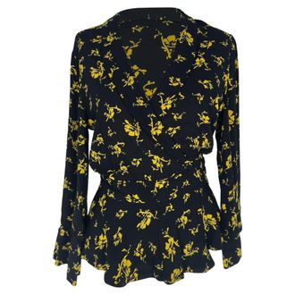 Ganni Ganni Floral-Print Wrap Blouse in Black Viscose