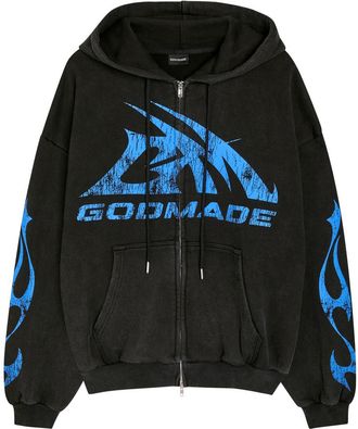 God Made Logo-print Hooded Cotton Sweatshirt - Black - XL