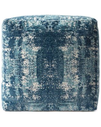 LR Home Natalie Teal/Ivory Transitional Distressed Medallion Ultra-Soft Pouf