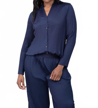 Nic+Zoe Crinkle Crepe Pleated Button-Up Shirt In Dark Indigo