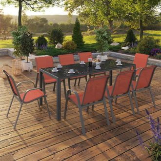 IDMarket Conjunto De Jard&iacute;n Madrid: Mesa De 190 Cm Y 8 Sillas Apilables En Color Terracota Y Gris