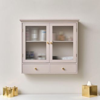 Melody Maison Pink Reeded Glass Wall Cabinet With Drawers in Light Pink