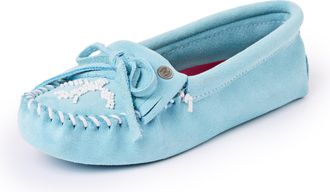 Minnetonka Womens Thunderbird Animikii Soft Leather Sole Beaded Moccasins, Aqua Mist, 9 UK