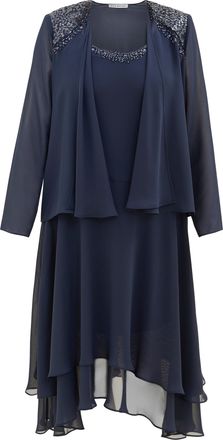 Gina Bacconi Lilibeth WoMens Embellished Shoulder And Neck Jacket Dress - Navy - Size 12 UK