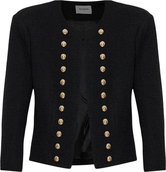 Balmain Tweed Jas Met Schoudervullingen - Dames - Blazers - Zwart - S - Tweed - Jassen