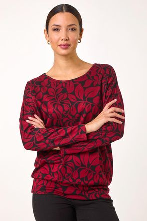Roman Leaf Print Round Neck Top